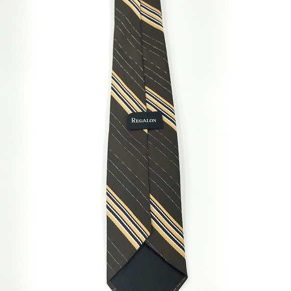 Regalon Mens Brown Striped Necktie 54x3 - Picture 4 of 5
